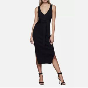 GOOD AMERICAN Rib Knit Tie Waist Midi Dress - Black